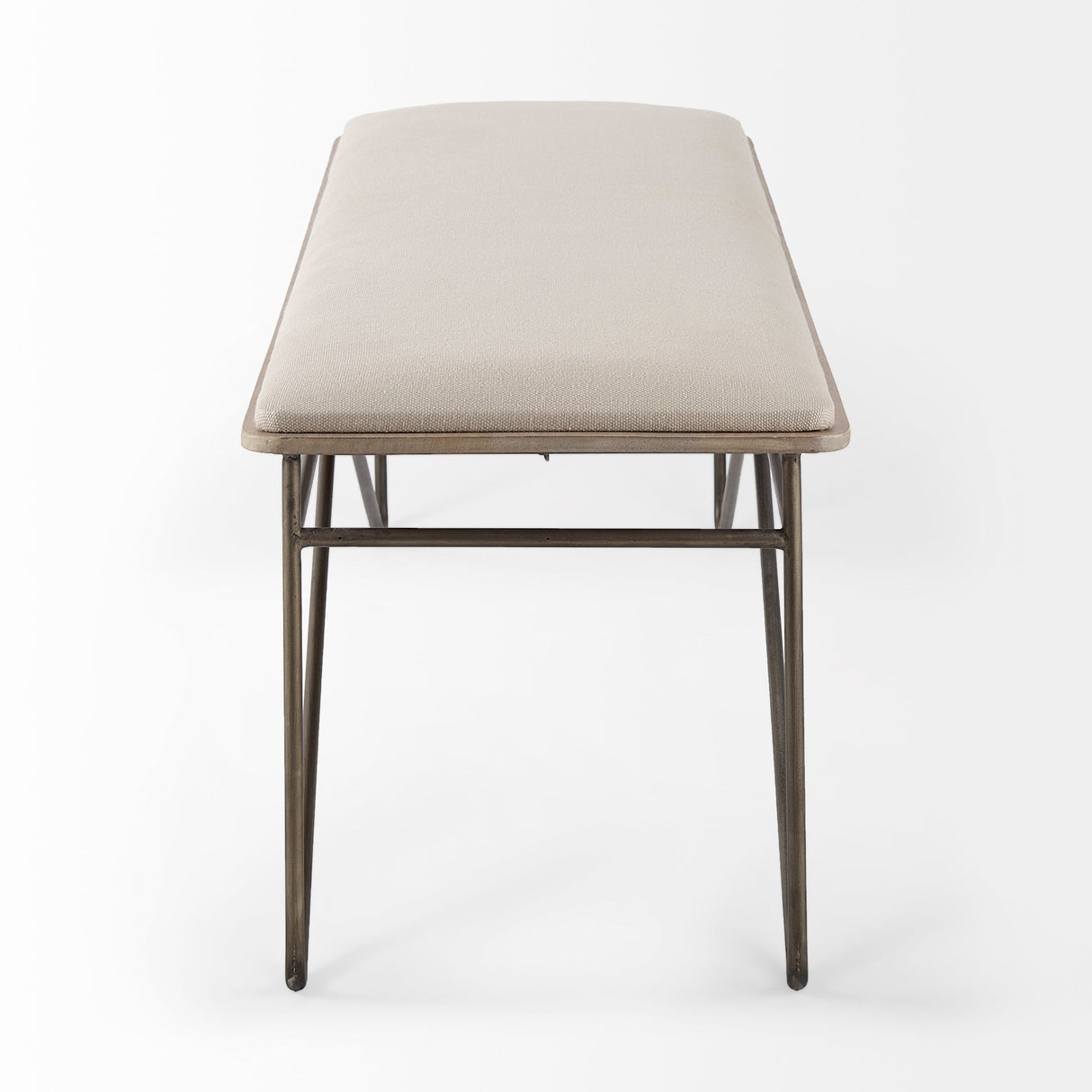 Camille 55.5L x 16.0W x 17.0H Cream Fabric Seat W/ Metal Frame Bench by Mercana at Eve Furniture