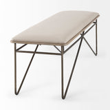 Camille 55.5L x 16.0W x 17.0H Cream Fabric Seat W/ Metal Frame Bench by Mercana at Eve Furniture