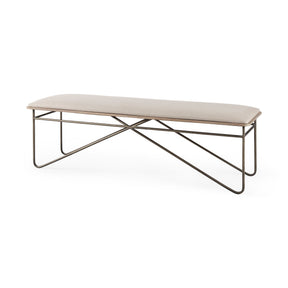 Camille 55.5L x 16.0W x 17.0H Cream Fabric Seat W/ Metal Frame Bench by Mercana at Eve Furniture