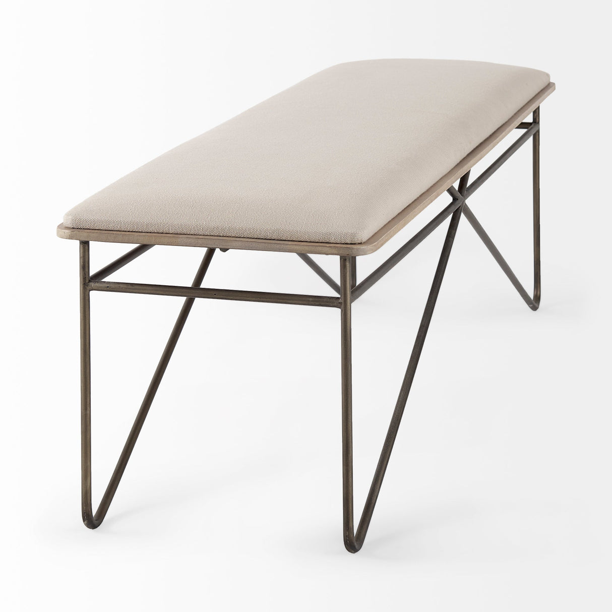 Camille Cream Fabric Seat W/ Metal Frame Bench by Mercana at Eve Furniture