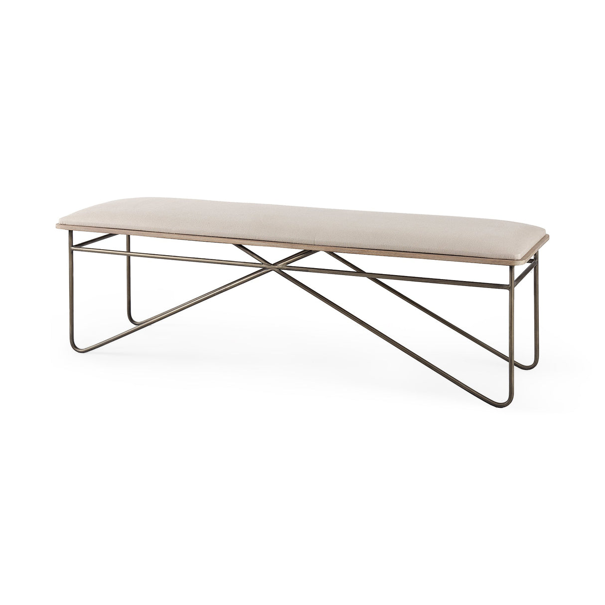 Camille Cream Fabric Seat W/ Metal Frame Bench by Mercana at Eve Furniture