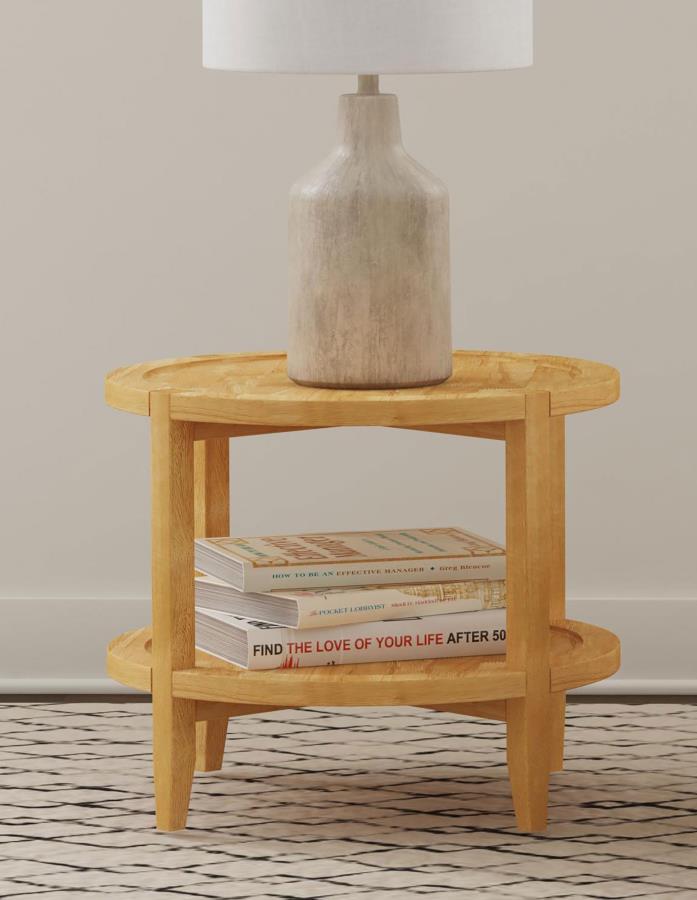 Camillo Brown Round Solid Wood End Table with Shelf Maple by Coaster at Eve Furniture