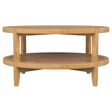 Camillo Round Solid Wood Coffee Table with Shelf Maple Brown