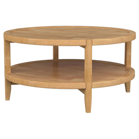 Camillo Round Solid Wood Coffee Table with Shelf Maple Brown by Coaster at Eve Furniture