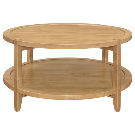 Camillo Round Solid Wood Coffee Table with Shelf Maple Brown by Coaster at Eve Furniture