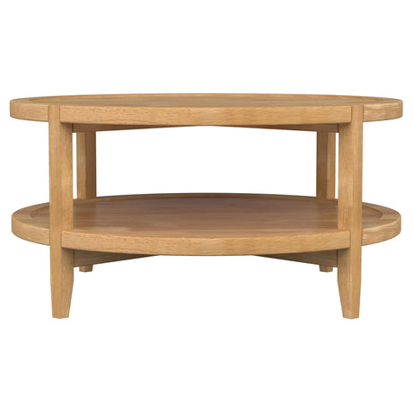 Camillo Round Solid Wood Coffee Table with Shelf Maple Brown by Coaster at Eve Furniture