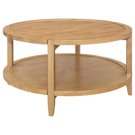 Camillo Round Solid Wood Coffee Table with Shelf Maple Brown by Coaster at Eve Furniture