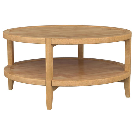 Camillo Round Solid Wood Coffee Table with Shelf Maple Brown by Coaster at Eve Furniture