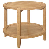 Camillo Round Solid Wood End Table with Shelf Maple Brown