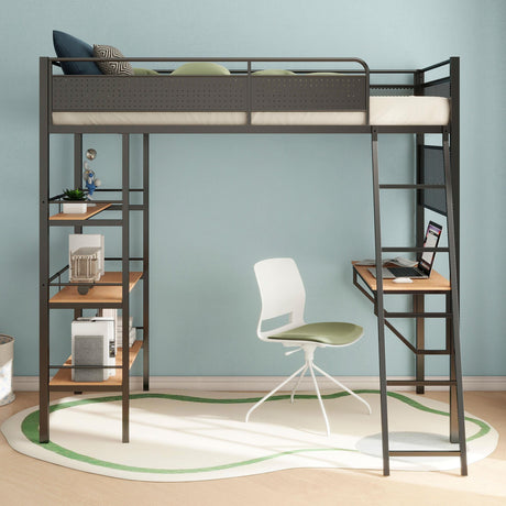 Campus Matte Black 3-Shelf Metal Twin Workstation Loft Bed by Coaster at Eve Furniture