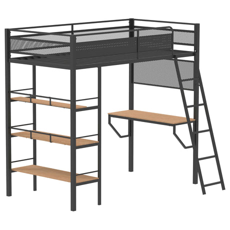 Campus Matte Black 3-Shelf Metal Twin Workstation Loft Bed by Coaster at Eve Furniture