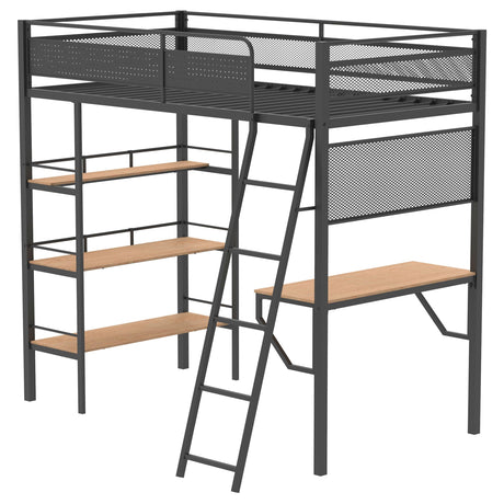 Campus Matte Black 3-Shelf Metal Twin Workstation Loft Bed by Coaster at Eve Furniture