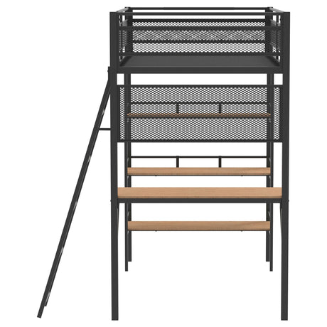 Campus Matte Black 3-Shelf Metal Twin Workstation Loft Bed by Coaster at Eve Furniture