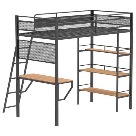 Campus Matte Black 3-Shelf Metal Twin Workstation Loft Bed by Coaster at Eve Furniture