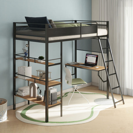 Campus Matte Black 3-Shelf Metal Twin Workstation Loft Bed by Coaster at Eve Furniture