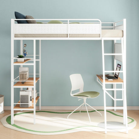 Campus Matte White 3-Shelf Metal Twin Workstation Loft Bed by Coaster at Eve Furniture