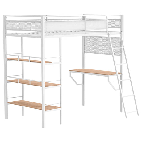 Campus Matte White 3-Shelf Metal Twin Workstation Loft Bed by Coaster at Eve Furniture