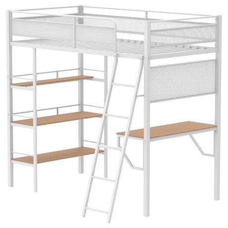 Campus Matte White 3-Shelf Metal Twin Workstation Loft Bed by Coaster at Eve Furniture