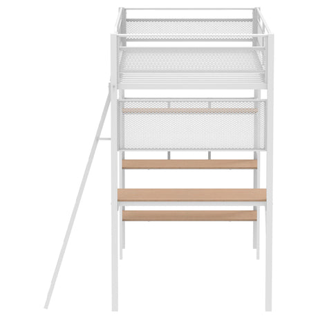 Campus Matte White 3-Shelf Metal Twin Workstation Loft Bed by Coaster at Eve Furniture