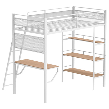 Campus Matte White 3-Shelf Metal Twin Workstation Loft Bed by Coaster at Eve Furniture