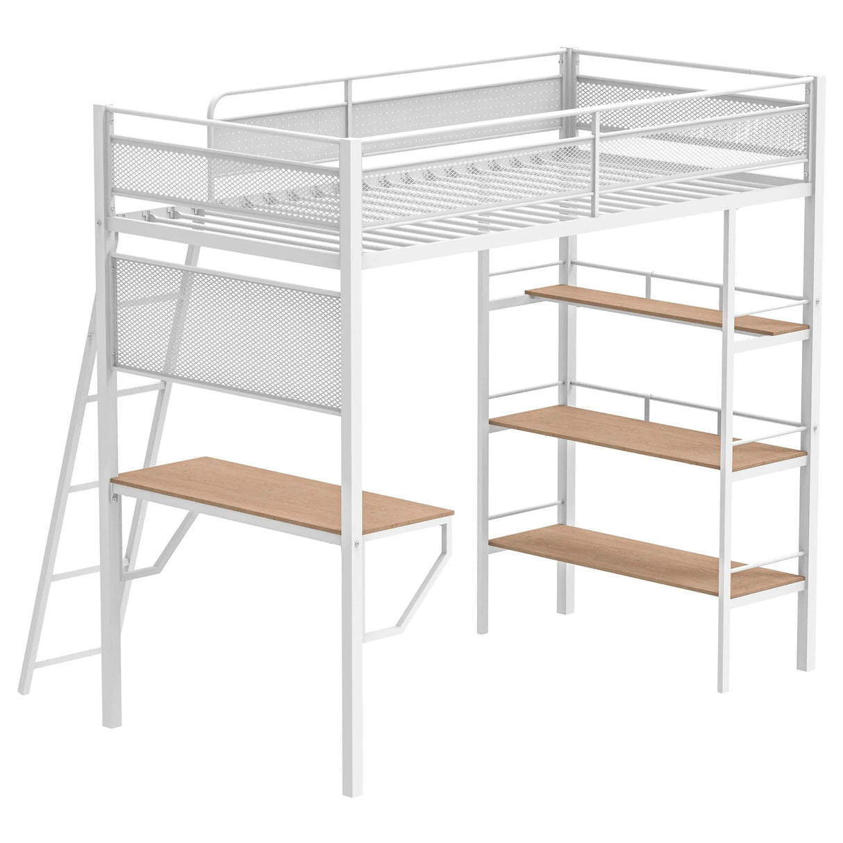 Campus Matte White 3-Shelf Metal Twin Workstation Loft Bed by Coaster at Eve Furniture