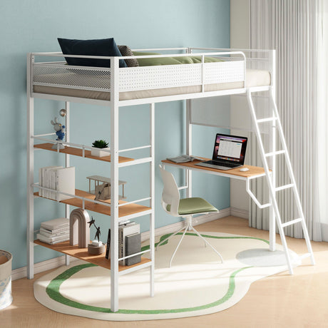 Campus Matte White 3-Shelf Metal Twin Workstation Loft Bed by Coaster at Eve Furniture