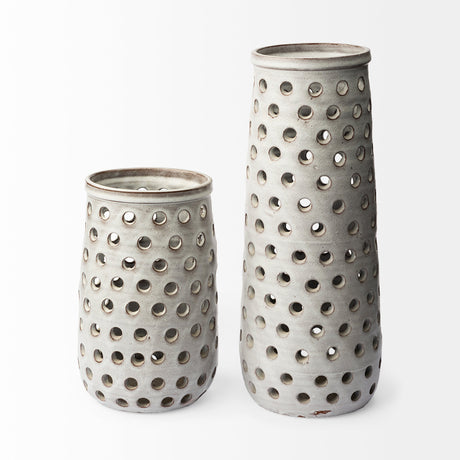 Canasta Large Rustic White Ceramic Decorative Vase by Mercana at Eve Furniture