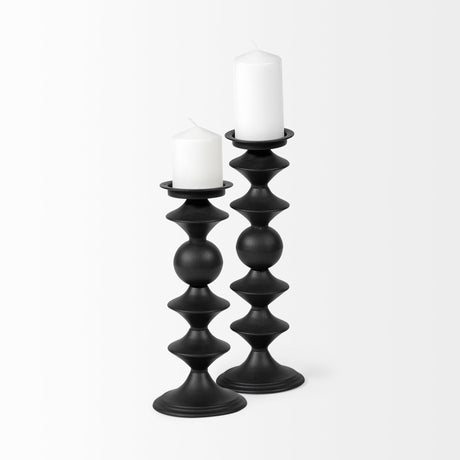 Candelero II Large Black Metal Grooved Table Candle Holder by Mercana at Eve Furniture