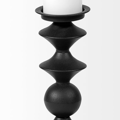 Candelero II Large Black Metal Grooved Table Candle Holder by Mercana at Eve Furniture