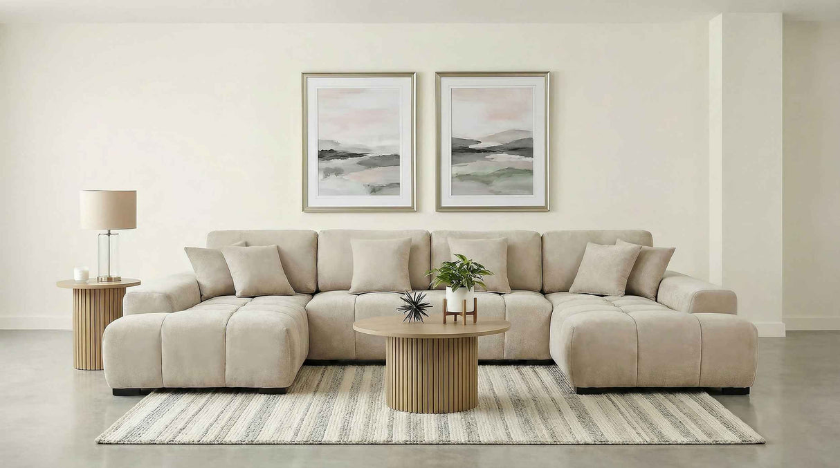 Cannella Beige U-Shaped Double Chaise Upholstered Sectional Sofa by Coaster at Eve Furniture