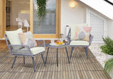 Cannes Patio 2-Person Seating Group with End Table with Cream Cushions by Manhattan Comfort at Eve Furniture