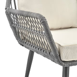 Cannes Patio 2-Person Seating Group with End Table with Cream Cushions by Manhattan Comfort at Eve Furniture