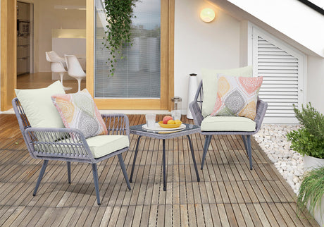 Cannes Patio 2-Person Seating Group with End Table with Cream Cushions by Manhattan Comfort at Eve Furniture