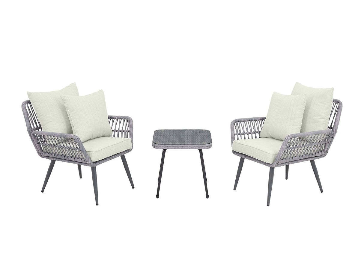 Cannes Patio 2-Person Seating Group with End Table with Cream Cushions by Manhattan Comfort at Eve Furniture