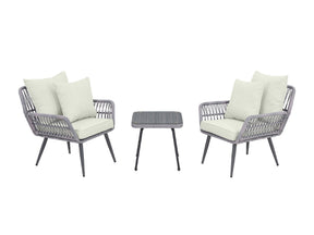 Cannes Patio 2-Person Seating Group with End Table with Cream Cushions by Manhattan Comfort at Eve Furniture