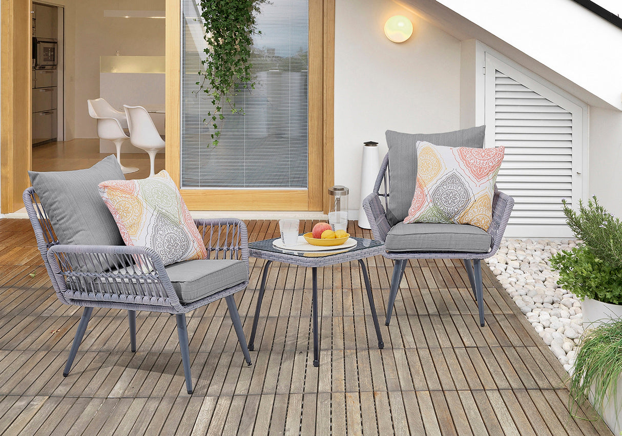 Cannes Patio 2-Person Seating Group with End Table with Grey Cushions by Manhattan Comfort at Eve Furniture