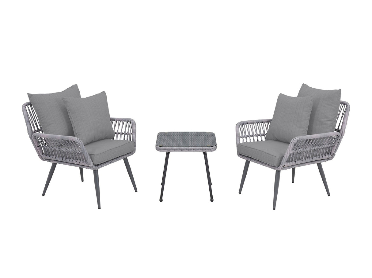 Cannes Patio 2-Person Seating Group with End Table with Grey Cushions by Manhattan Comfort at Eve Furniture