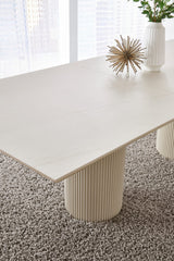 Cannon Sintered Stone/Ivory Double Pedestal Extension Dining Table by Modus Furniture at Eve Furniture