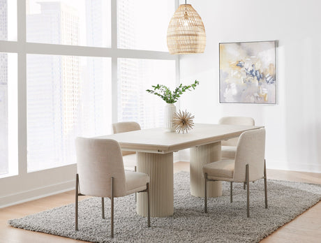 Cannon Sintered Stone/Ivory Double Pedestal Extension Dining Table by Modus Furniture at Eve Furniture
