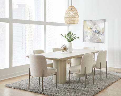 Cannon Sintered Stone/Ivory Double Pedestal Extension Dining Table by Modus Furniture at Eve Furniture