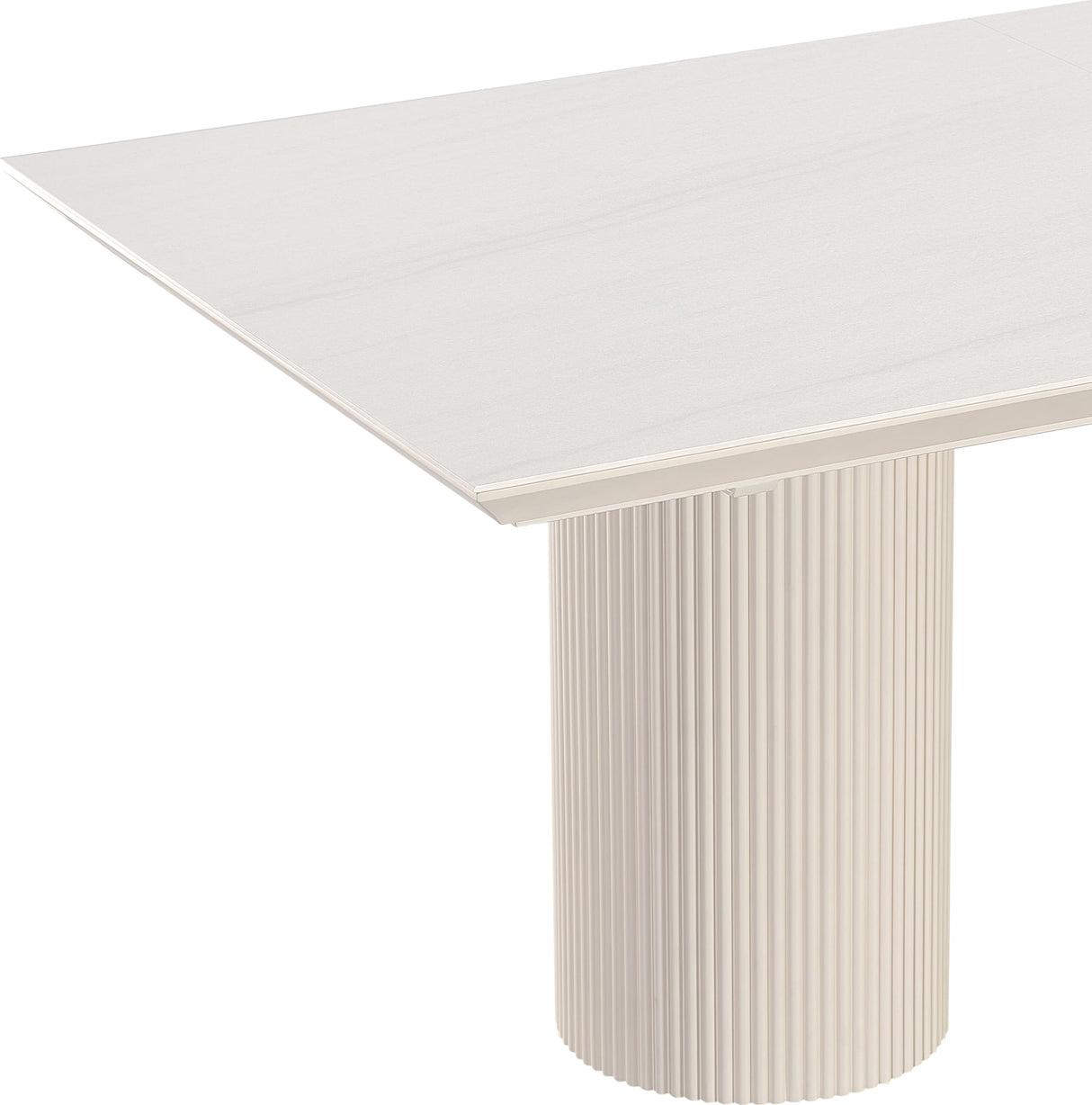 Cannon Sintered Stone/Ivory Double Pedestal Extension Dining Table by Modus Furniture at Eve Furniture