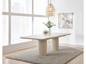 Cannon Sintered Stone/Ivory Double Pedestal Extension Dining Table by Modus Furniture at Eve Furniture