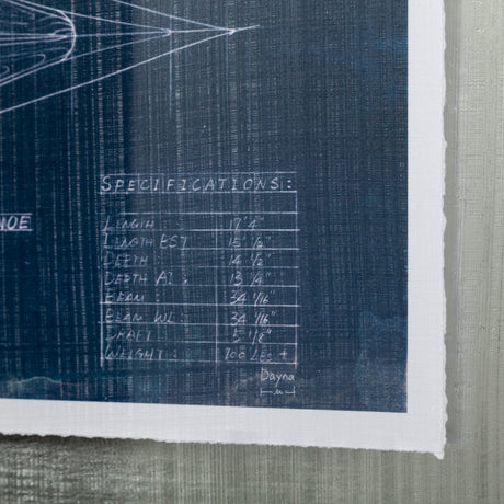 Canoe Blueprint by Dayna a Hand Embellished Textured Framed Art Print Matted under Glass by Mercana at Eve Furniture