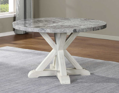 Canova White/Gray Round Marble Top Dining Room Set by Steve Silver at Eve Furniture