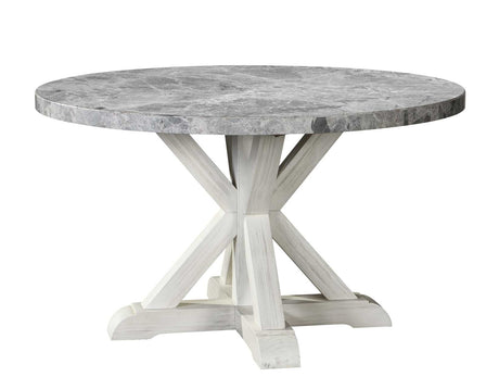 Canova White/Gray Round Marble Top Dining Room Set by Steve Silver at Eve Furniture
