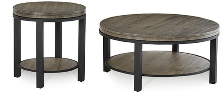 Canyon Solid Wood and Metal Round Coffee Table in Washed Grey by Modus Furniture at Eve Furniture