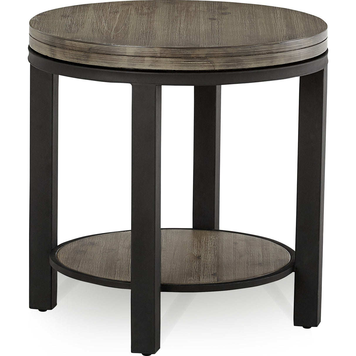 Canyon Solid Wood and Metal Round End Table in Washed Grey by Modus Furniture at Eve Furniture