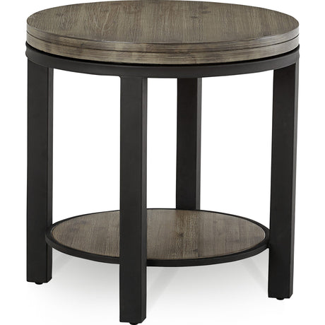 Canyon Solid Wood and Metal Round End Table in Washed Grey by Modus Furniture at Eve Furniture