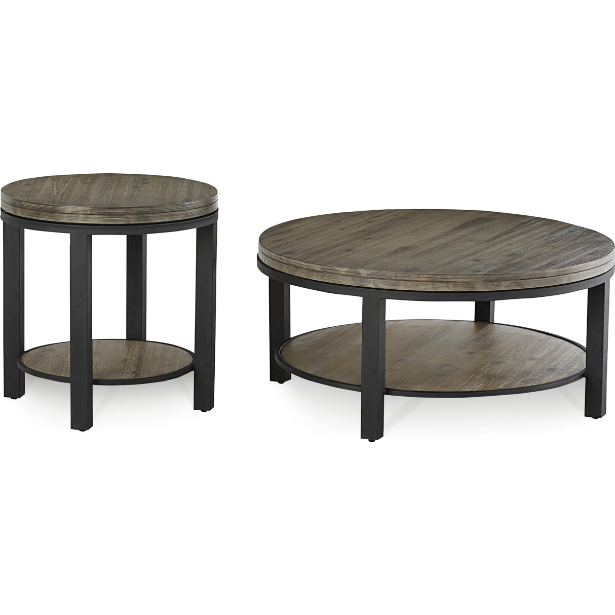 Canyon Solid Wood and Metal Round End Table in Washed Grey by Modus Furniture at Eve Furniture