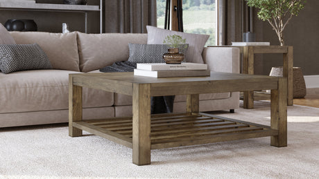 Canyon Solid Wood Square Coffee Table in Washed Grey by Modus Furniture at Eve Furniture